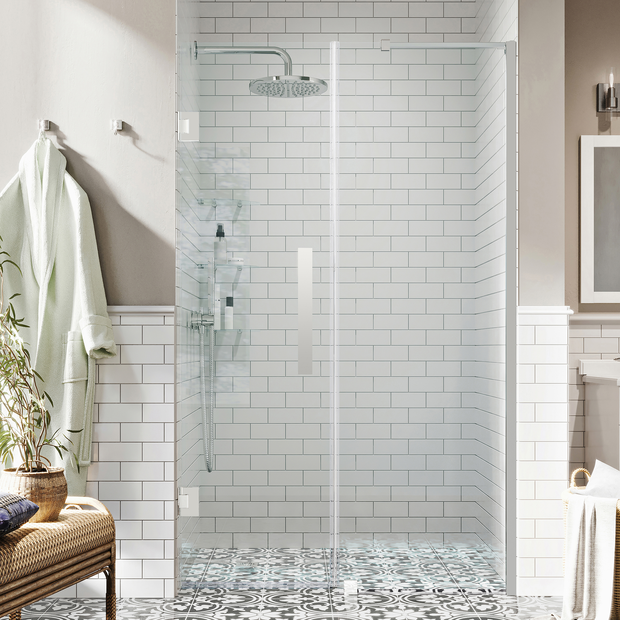 Ove Decors Tampa-Pro 56-3/8 in. W x 72 in. H Alcove Frameless Hinge Shower Door in Chrome